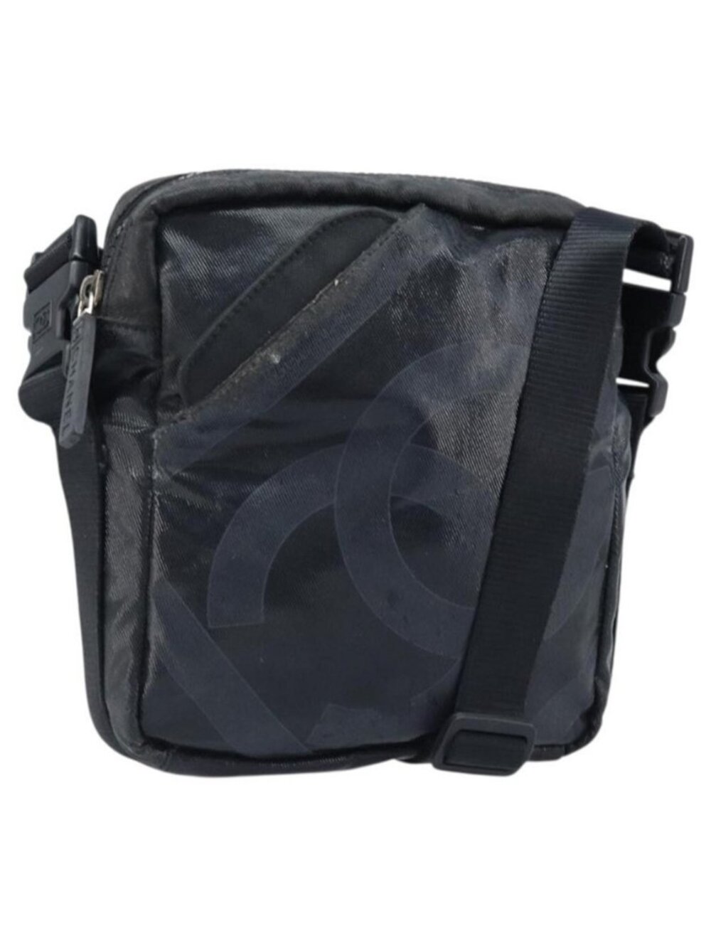 Authentic CHANEL Shoulder Bag Coated Canvas Black CC